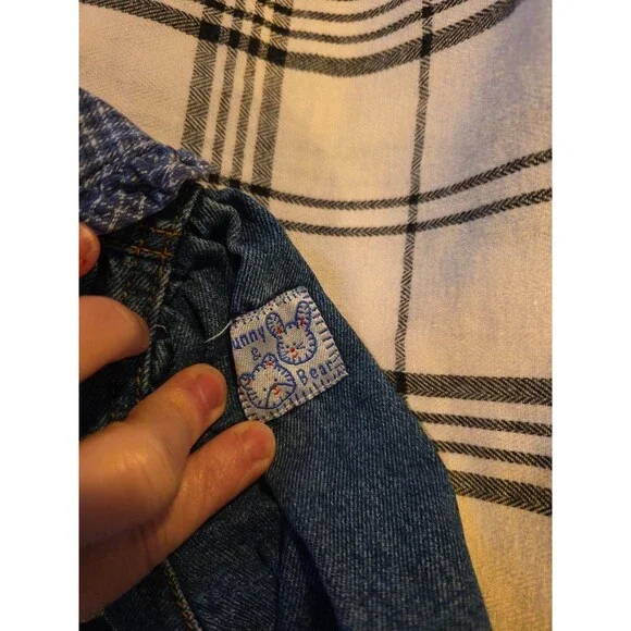 Vintage Little Me Jean Denim 6 Month Bunny Rabbit Plaid Ruffle Outfit Romper...